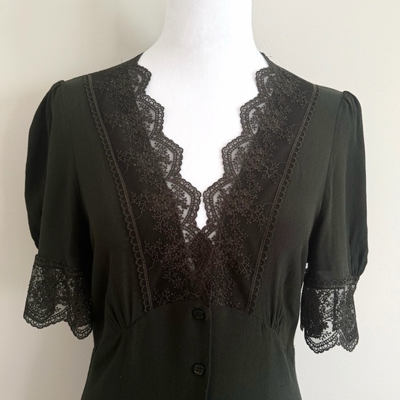 Dark Green Vintage Style Lace Dress - Picture 3 of 5